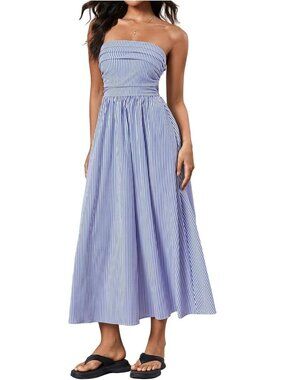 Striped Strapless Maxi Dress | Casual Long Summer Dress for Women